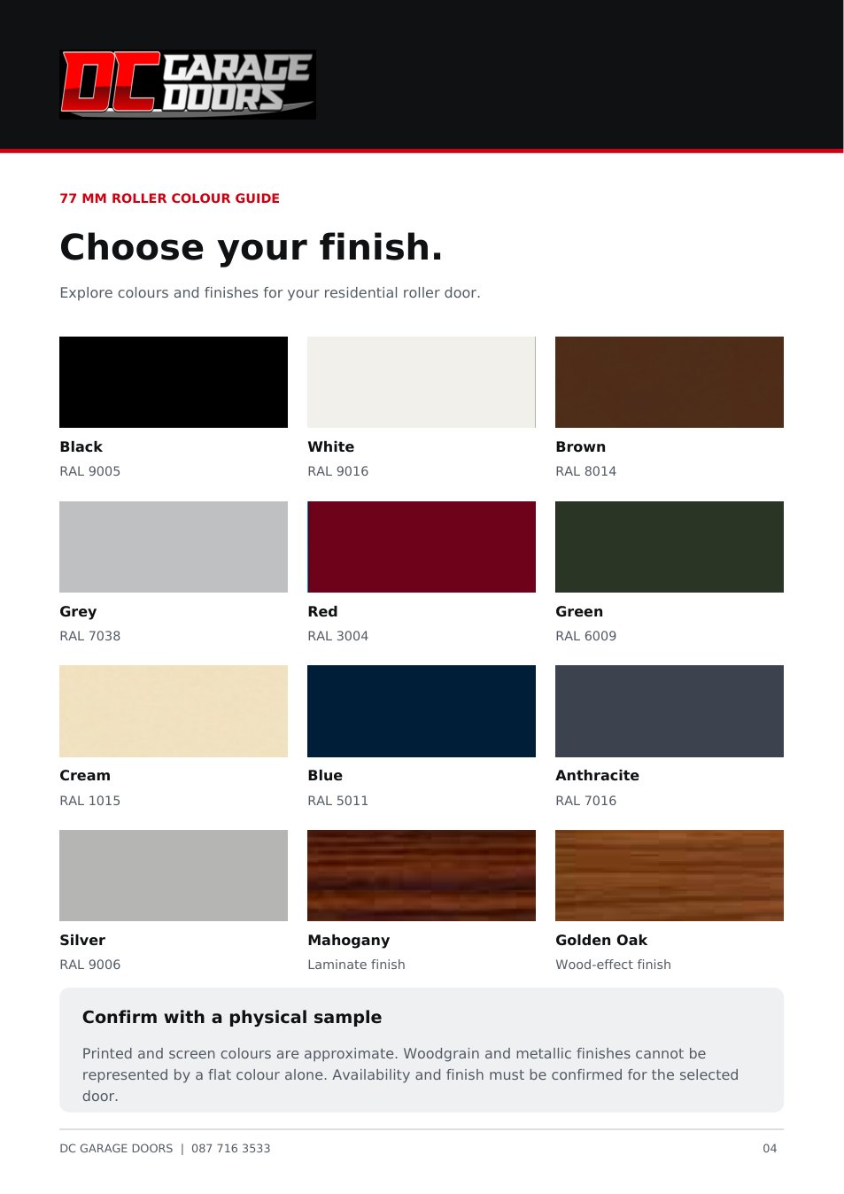Brochure page 4: 77 mm roller colours