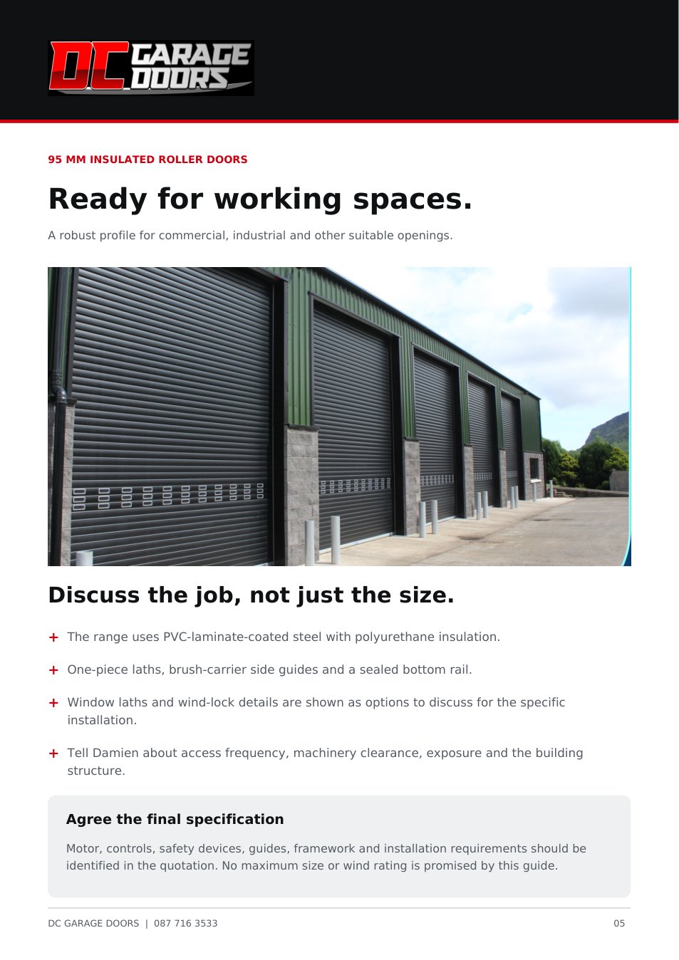 Brochure page 5: Industrial roller doors