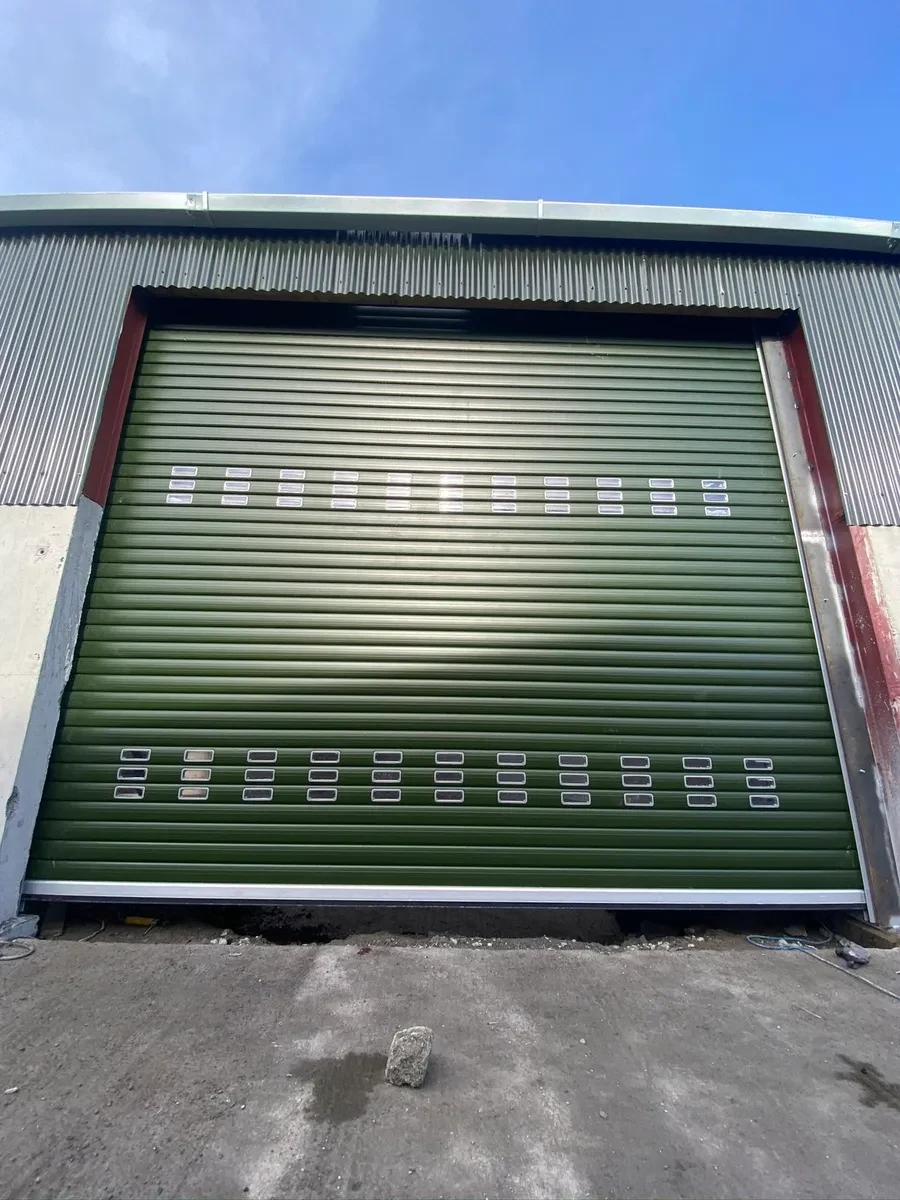 Green roller door vision slats exterior